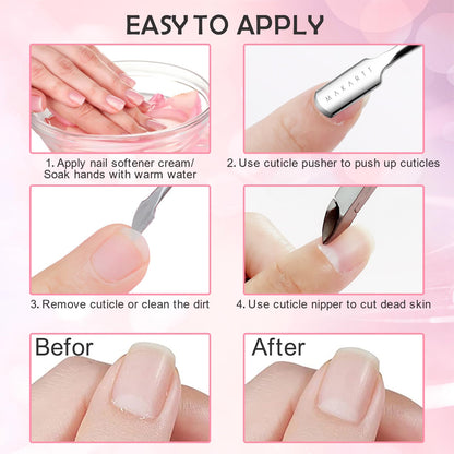 Makartt Cuticle Trimmer with Cuticle Pusher, Silver Nail Trimmer Nail Care Manicure and Pedicure Kit with Stainless Steel Cuticle Nipper and Dual End Nail Pushers for Home Salon Use (Pack of 3 PCS)