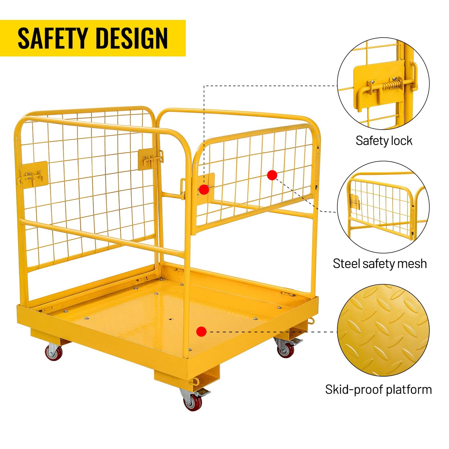 Forklift Safety Cage, 1200 LBS Yellow Capacity Forklift Work Platform with Safety Harness, Collapsible Lift Basket Aerial Platform for Lifting Loader,36"-A