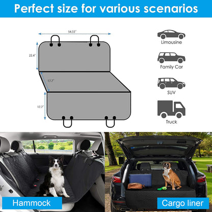Petnice Pet Back Seat Covers, Waterproof Scratch Proof Nonslip Dog Travel Hammock with Seat Anchors for Cars Trucks SUV, Car Boot Liner