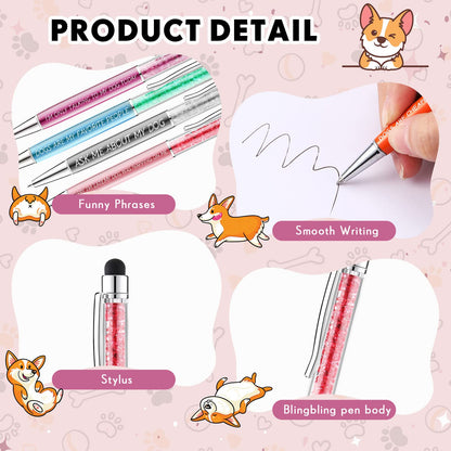 Sabary 12 Pieces Pet Lovers Pens Set Cat Dog Lovers Pen Set Colorful Ballpoint with Funny Phrase Cute Kawaii Gift for Pet Foster Kitty Mom Paw Fan Kitten Vet Office Supplies(Dog Style)