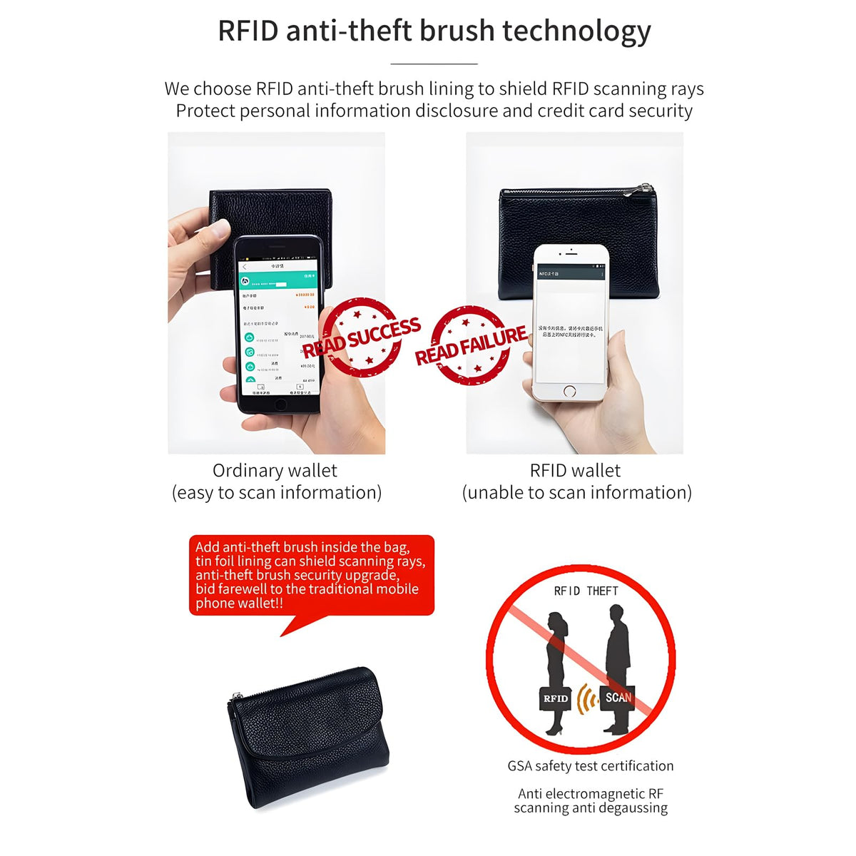 Unisex Pebble Leather Wallet, 5.3In Short Genuine Leather Coin Card Holder, Two zippered pockets, Unisex Clutch Bags, Can Hold Coins, Cards, Id Cards (Black)