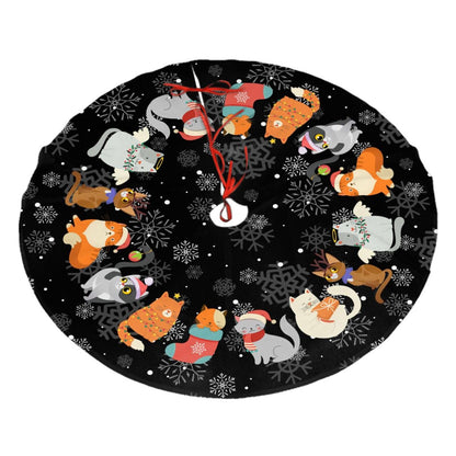 Black Cat Christmas Tree Skirt Gorgeous for Xmas Party Ornaments Holiday Decoration Accessory 30"