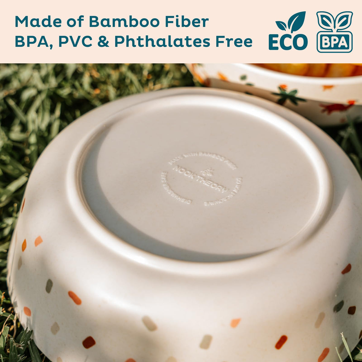 Nook Theory 4 Pack Bamboo Bowls - 18 Oz Reusable Toddler and Kids Bowl, Dishwasher Safe - Not Microwavable Bamboo Dishes (Confetti)
