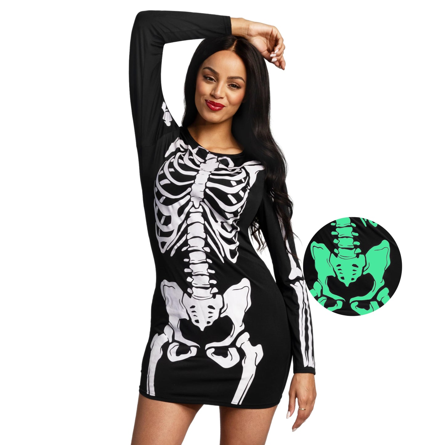 Spooktacular Creations Skeleton Dress Women, Glow in The Dark Skeleton Costume, Halloween Costumes for Women Adult 2025 Black