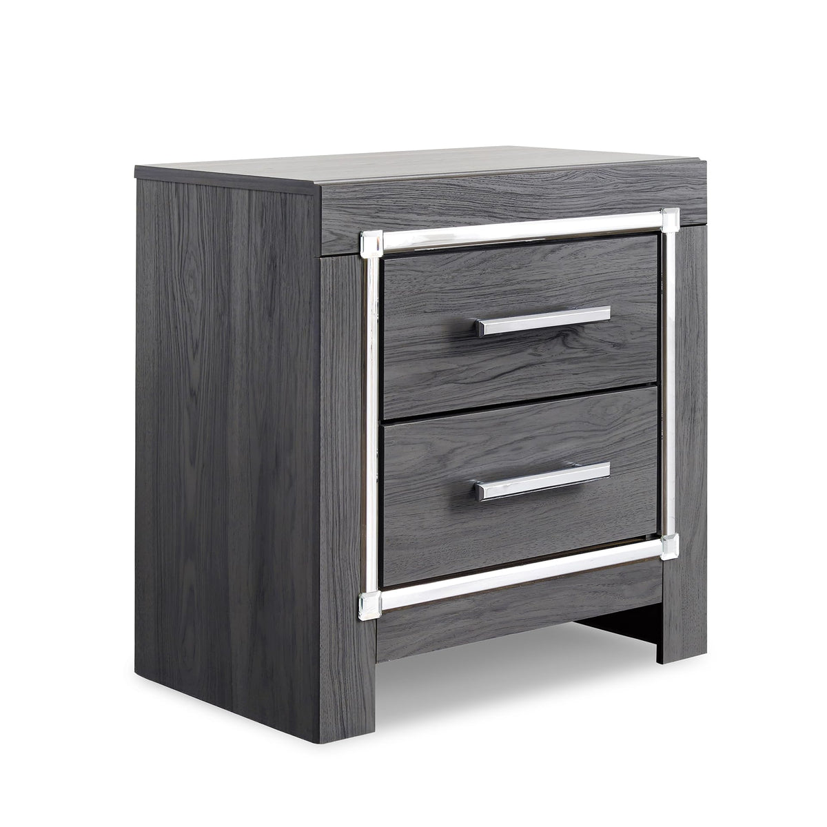 Signature Design by Ashley Lodanna Modern Glam 2 Drawer Nightstand with USB & Wireless Charging Options, 24.41" Tall, Gray Wood Grain