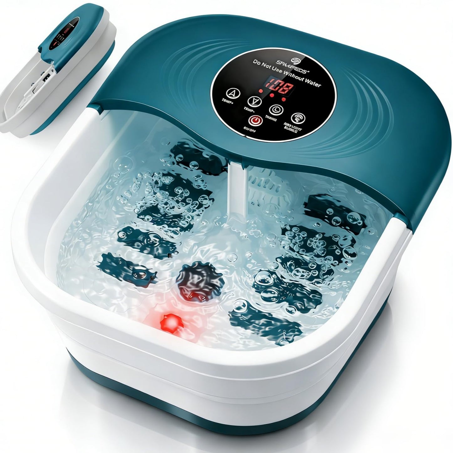 SPA4PIEDS Foot Spa Bath Massager with Heat, Bubble Jets, Red Light & Timer, Pedicure Foot Spa with 95-118℉ Temperature Control, 8 Shiatsu Rollers, Pumice Stone, Gift for Women,Men,Dad