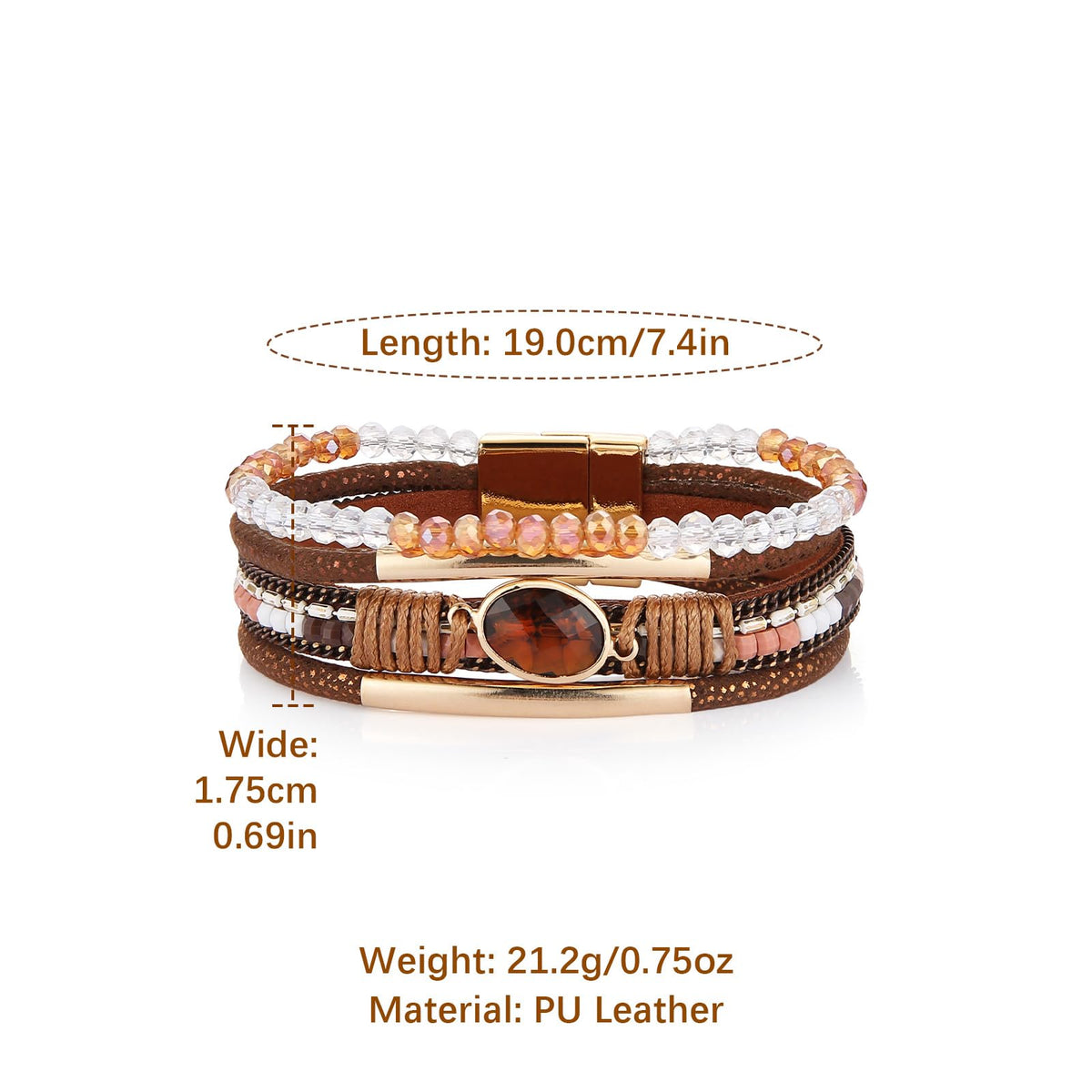 HZMAN Boho Handmade Multilayer Leather Wrap Bracelets for Women Acrylic Crystal Cuff Bangle Jewelry Gift