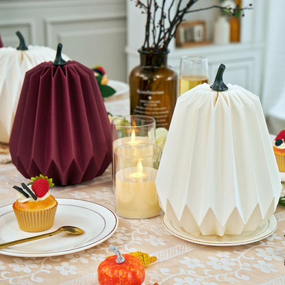 4Pcs Paper Pumpkin Table Decorations, Fall Pumpkin Honeycomb Centerpieces 3D Paper Honeycomb Pumpkins for Thanksgiving Autumn Halloween Home Table Decor (Burgundy and White)