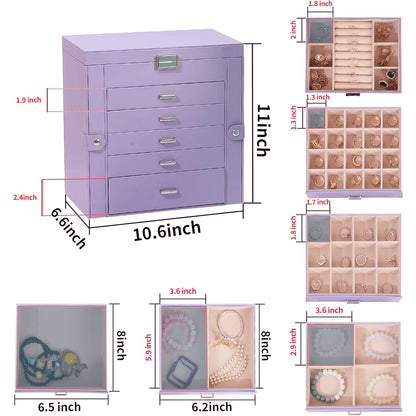 ASINGYER Jewelry Box for Women, 6 Layer Large Jewelry Holder Organizer with 5 Drawers for Jewelry Storage, Big Jewelry Box for Womens’ Christmas Gift (lavender)