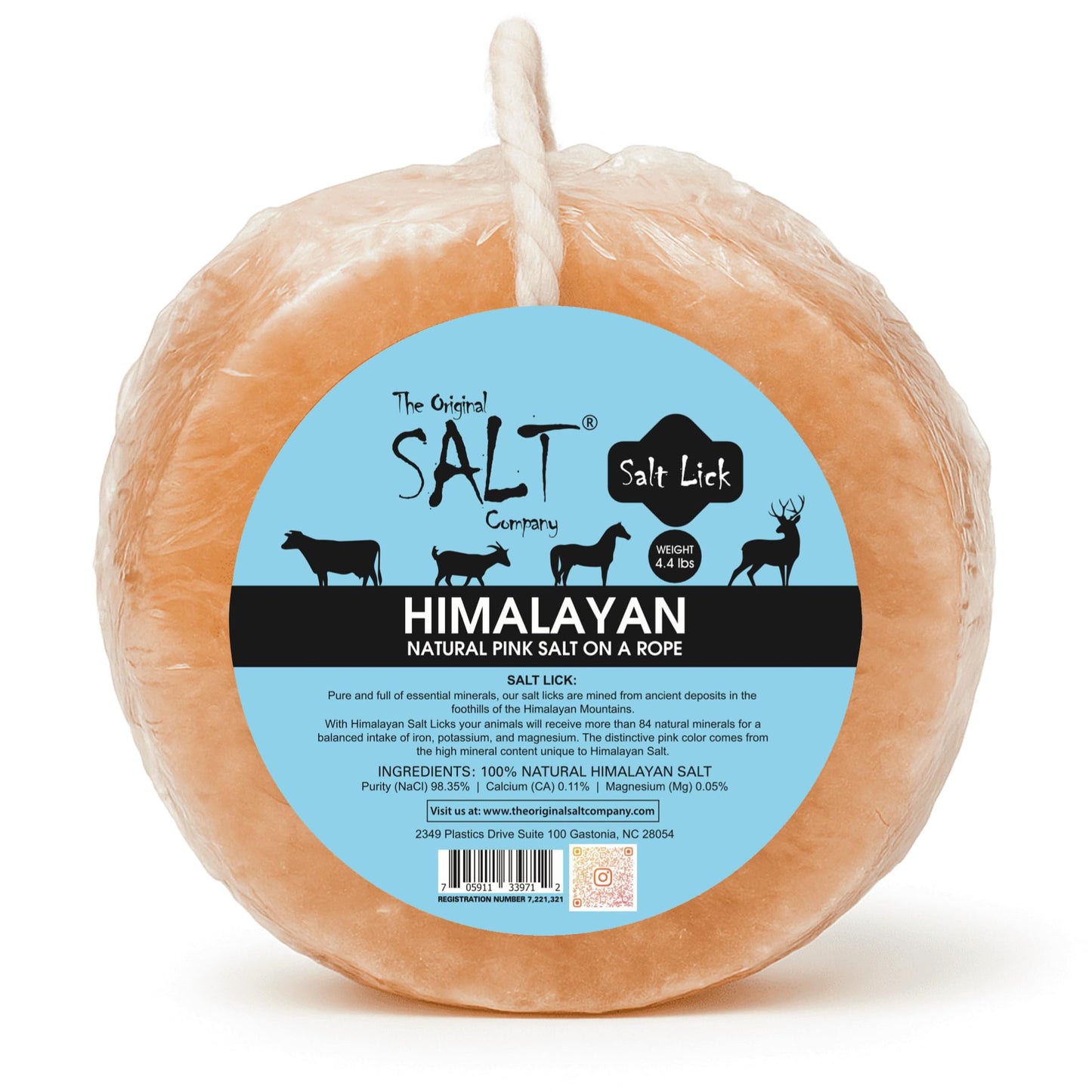 The Original Salt Company 100% Organic Himalayan Salt Lick Provides Essential Minerals for Your Horse/Livestock. This 4.4 lbs Natural Pink Salt Block on a Rope Supports Hydration/Digestion/Wellness.