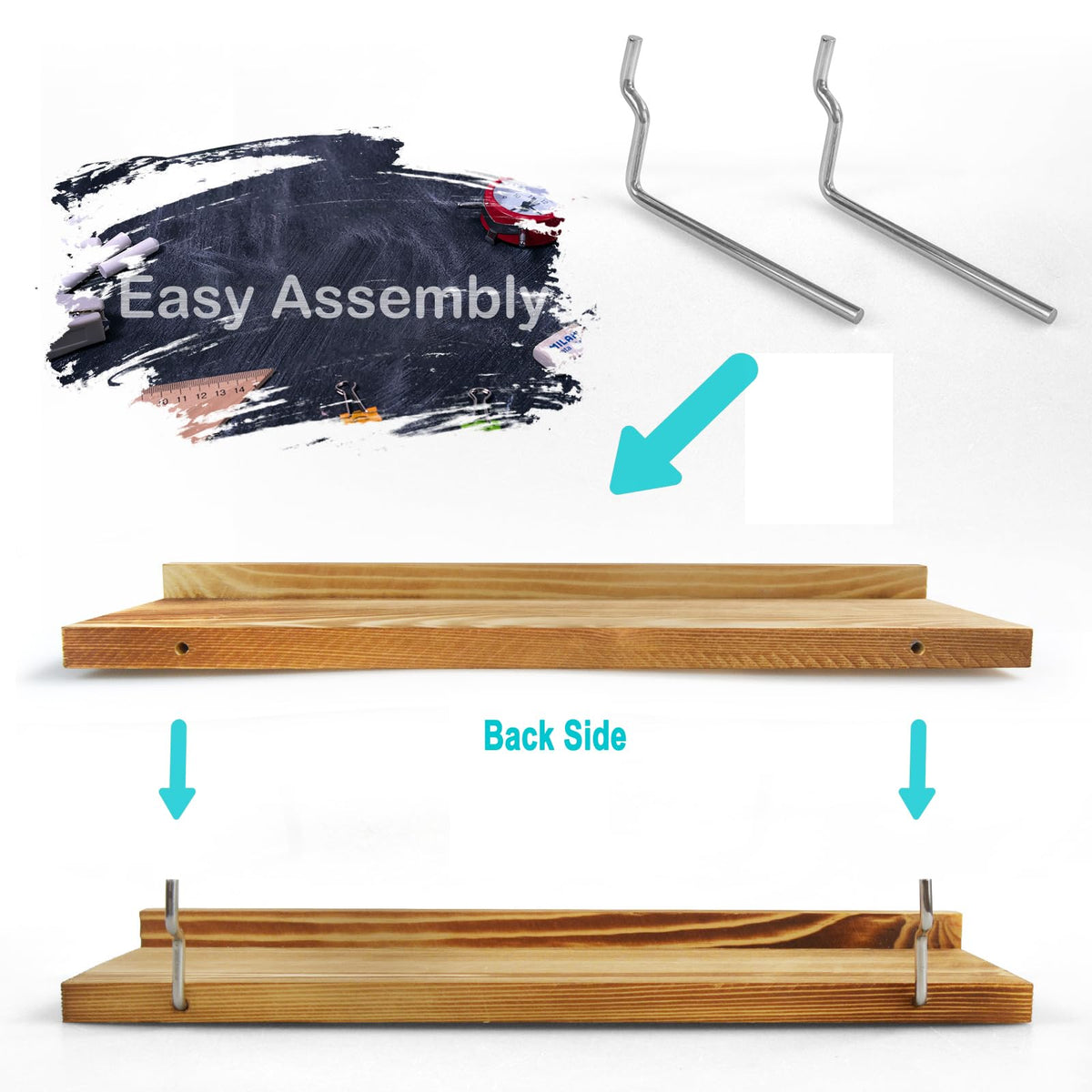 Wood Pegboard Shelves & Brackets Set - 3Pack 1/4 inch Peg Board Display Racks 14" x 4" Slat with Lip - Aesthetic Display & Storage Shelf for Room Office Craft Studio Workshop Workspace Garage (Brown)