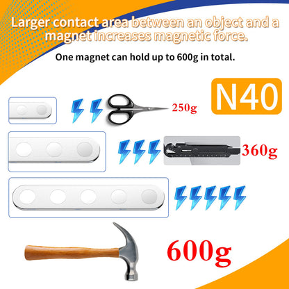 BKSAI Unbreakable Strong Magnet, 12 Pack Self-Adhesive Neodymium Bar Magnets, Powerful Permanent Rare Earth Sticky Magnets for School Office Home Kitchen DIY Tool Room 58x10x2mm (N40-12PCS)