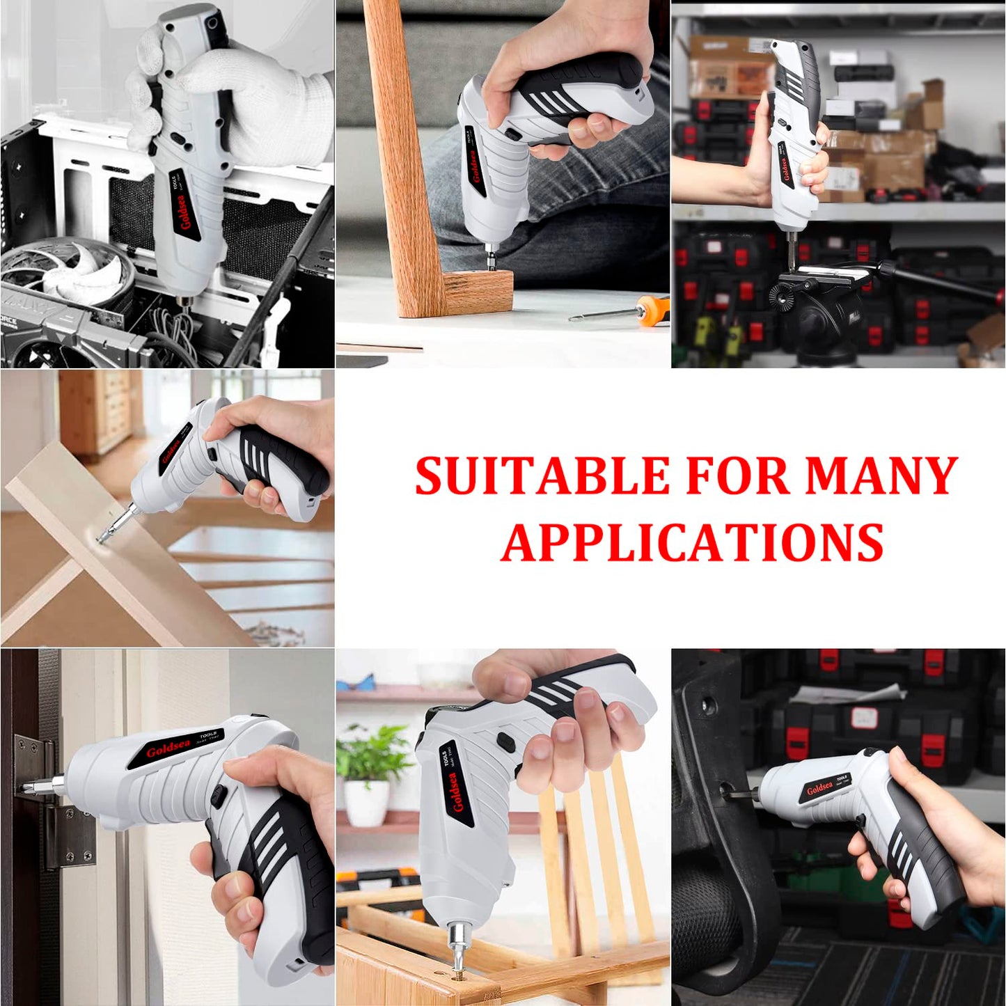 Goldsea Electric Screwdriver Cordless, Cordless Drill & Screwdriver Set, 47 in 1 Power Tools 4.2V Li-ion 3.5Nm Rotatable Cordless Electric Drill Drivers Home Improvement DIY