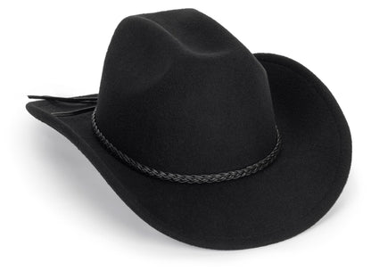 Retro Western Cowboy Hat for Men Women, Wide Brim Felt Cowgirl Fedora Hats with Braided Rope Band M