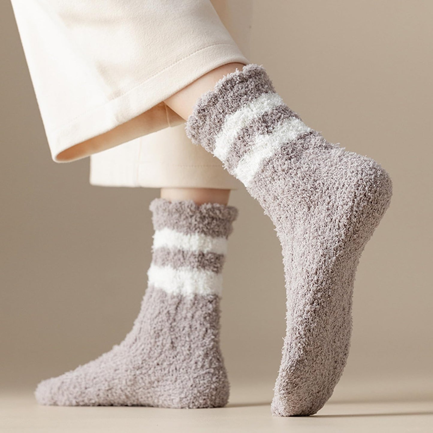 Tergy 20 Pairs Fuzzy Socks Soft Cozy Fluffy Warm Winter Sleep Plush Bed Socks Microfiber Slipper Fleece Socks for Women (Stripe)