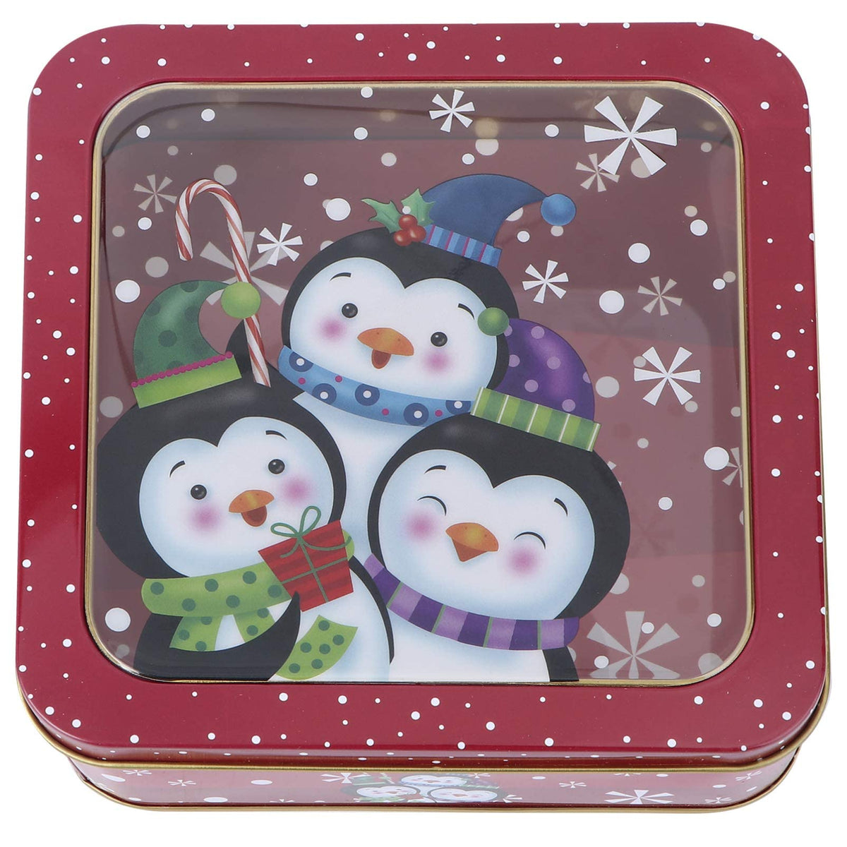VALICLUD Christmas Candy Tinplate Box 6.10X6.10X2.16In Holiday Cookie Storage Container with Lid Xmas Party Favor Gift Box