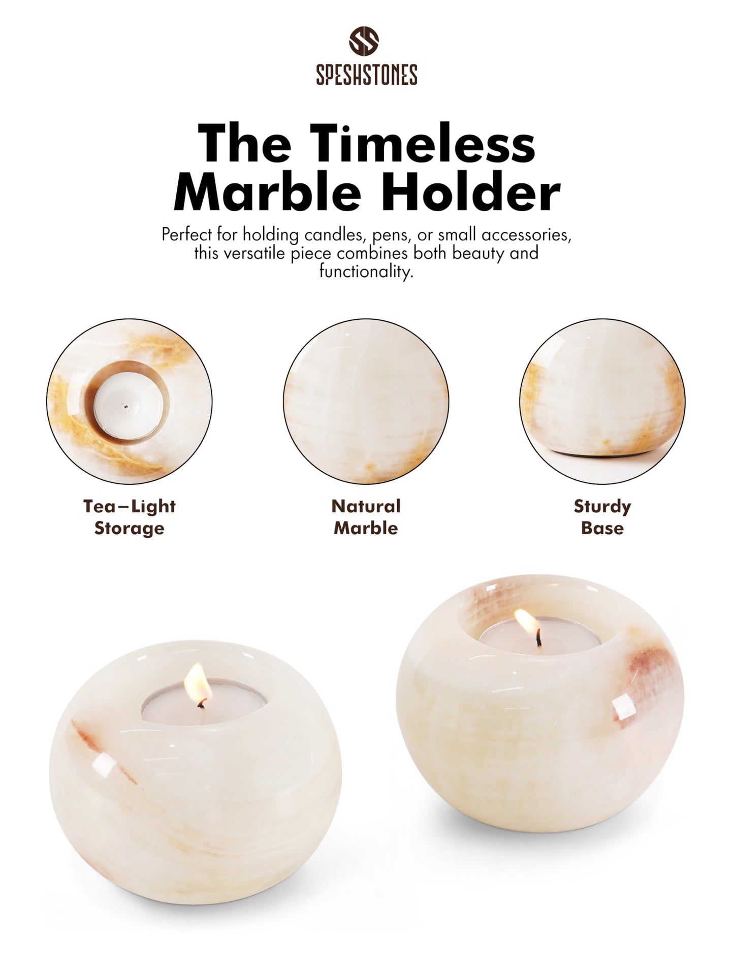 SPESHSTONES Marble Tealight Candle Holder 3.5 Inch Cream Onyx Stone Votive Candle Holders for Tables Centerpieces Decor - Small Candles Holders for Wedding Gifts