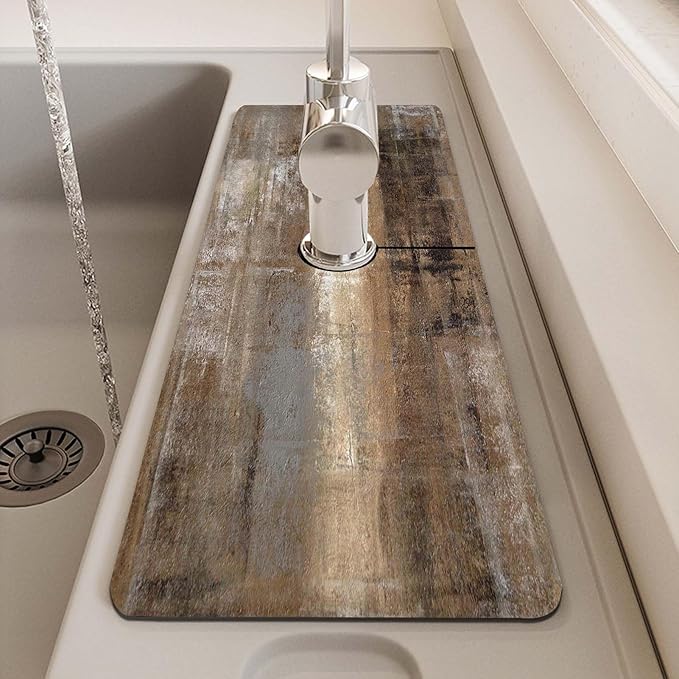 MCALK Dark Brown Kitchen Sink Faucet Mat Splash Guard, Absorbent Quick-Dry