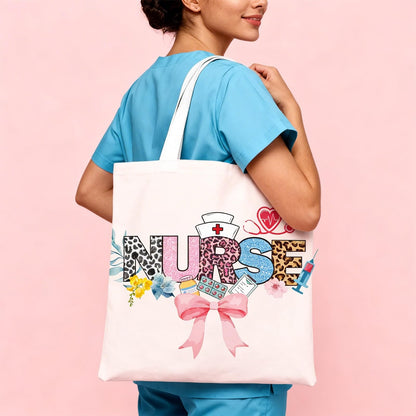 VeloKomo Nurse Gifts for Women - 5 Pcs Canvas Tote Bag Makeup Bag Glass Cup Keychain with Greeting Card Set Appreciation Graduation Retirement Nurses Week Gift for Nursing Student Daughter Coworkers