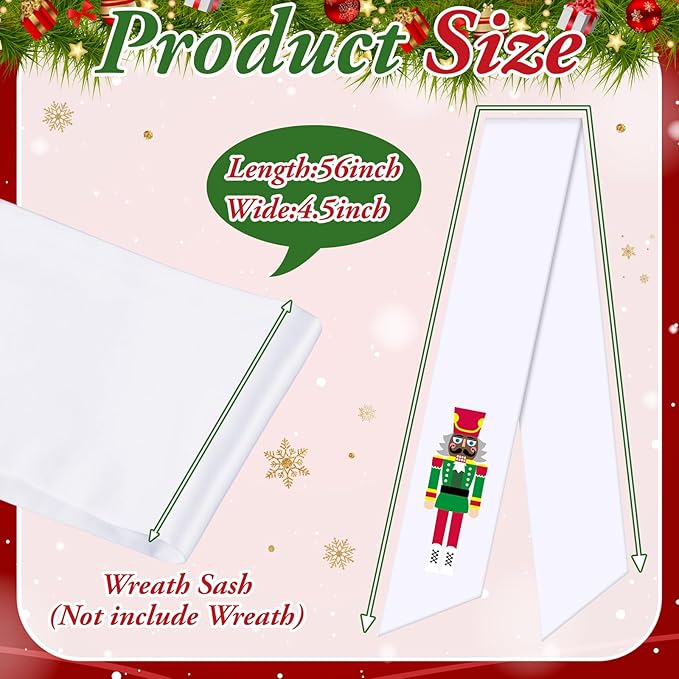 Wreath Sash for Front Door Wreath Satin Sash Blank Sashes Embroidery Monogram Yard Doorway Indoor Outdoor Wall Ribbon Bow Home Decor(White,African American Nutcracker)