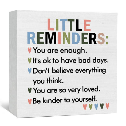 GWOKPAAI Mental Health Wooden Box Signs Desk Decor, Inspirational Desk Decor, Little Reminders Motivational Wooden Signs Desk Decorations for Therapy School Counselor Office Tabletop Shelf Wall, 5x5in