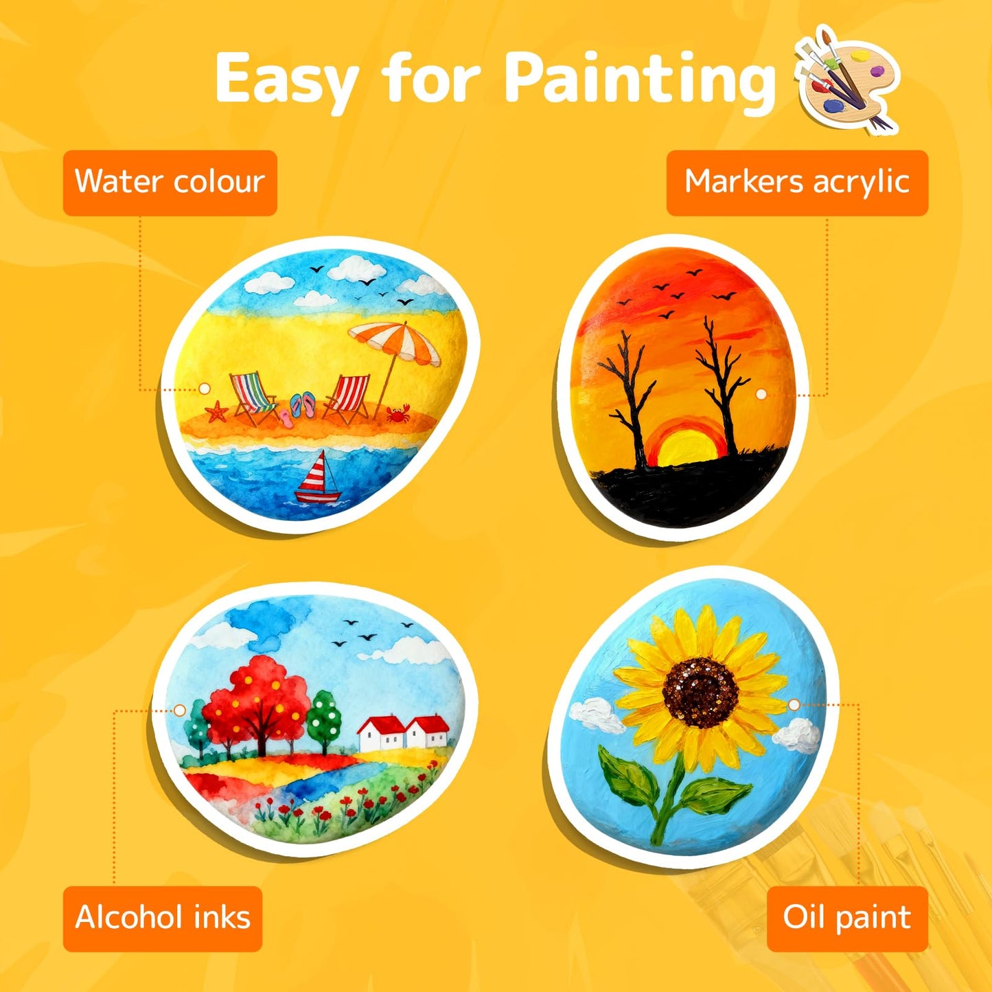 Simetufy 25 Pcs Rocks for Painting, 2"-3" Painting River Rocks, Flat & Smooth Stones to Paint, Hand Picked Natural Stones for Painting, Crafts for Kids & Adults