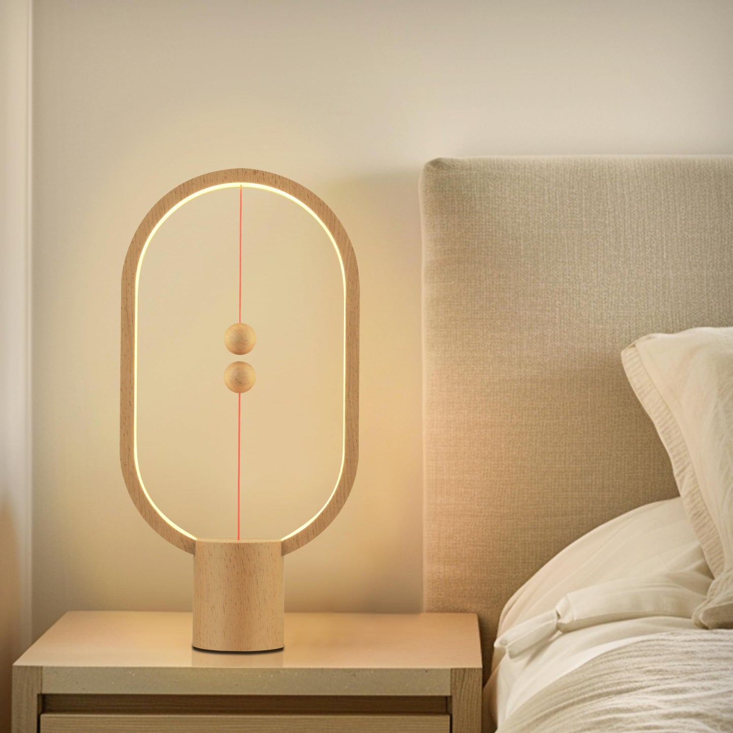 Leisure Stay Heng Balance Table Lamp, LED Magnetic Lamp，Creative Design,Bedside Light with Touch Dimmer, Eye-Care Table Light for Bedroom(Wood)
