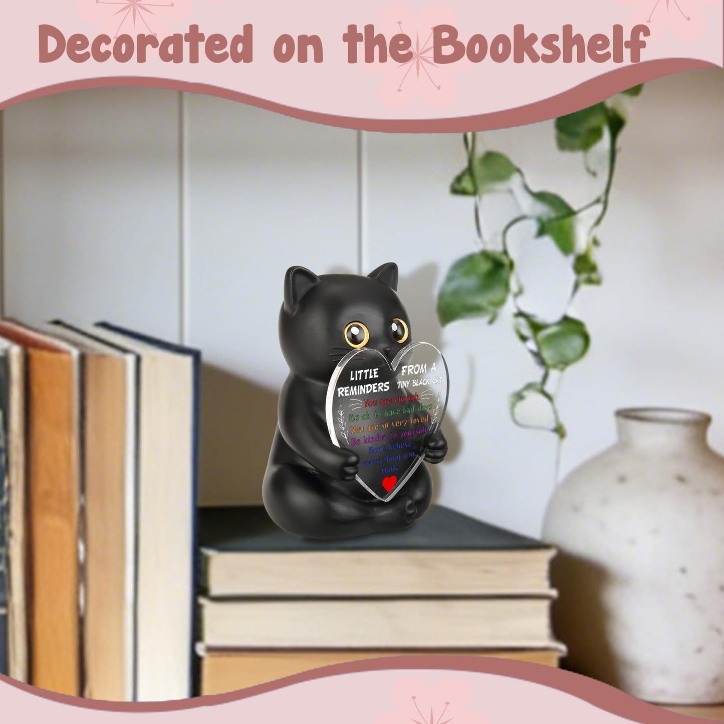 wainvniaw Positive Affirmations Black Cat Figurines Decor, Motivational Gifts Inspirational Cheer Up Gift for Cat Lovers, Women, Men, Friends, Coworker, Employee, for Home Office Cubicle Desk WCT4