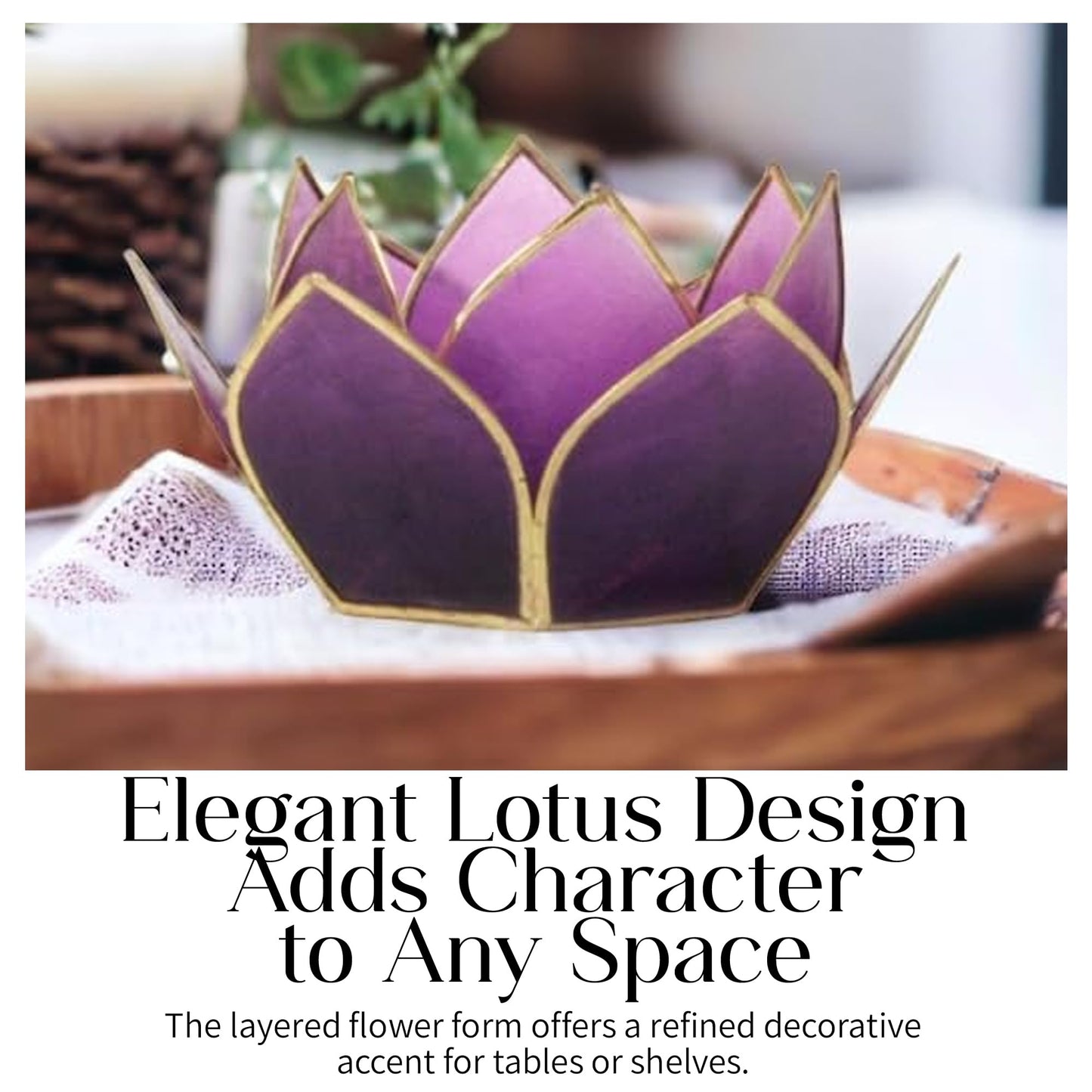 Om Gallery Mini Gemstone Lotus Tealight Holder - Handcrafted Capiz Shell Design for Soft Glow, Elegant Home & Table Decor, Wedding Centerpiece, Votive Candle Styling & Thoughtful Gifting - Tanzanite