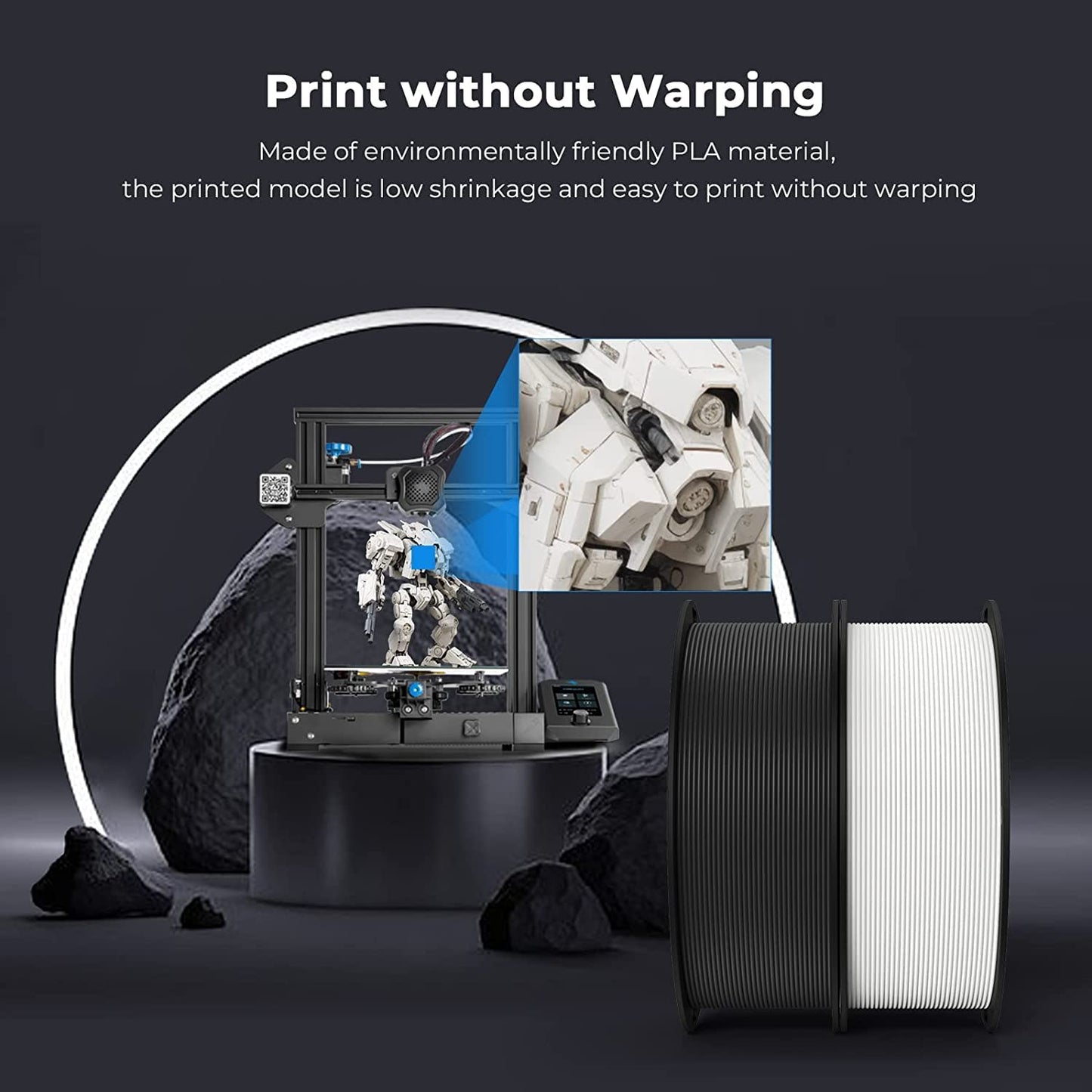 Creality Ender PLA Filament 1.75mm 3D Printer Filament, 2kg Cardboard Spool (4.4lbs), Dimensional Accuracy +/- 0.03mm, Fit Most DIY Printer (White*1KG & Black*1KG)