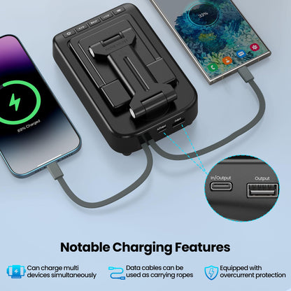 Joymate Gifts for Men Women, 10,000mAh Charging Phone Stand with Cables and Bluetooth Speaker, 360° Rotatable Angle Cell Phone Holder with HD Stereo Sound Fits Phones,Tablet (Black)