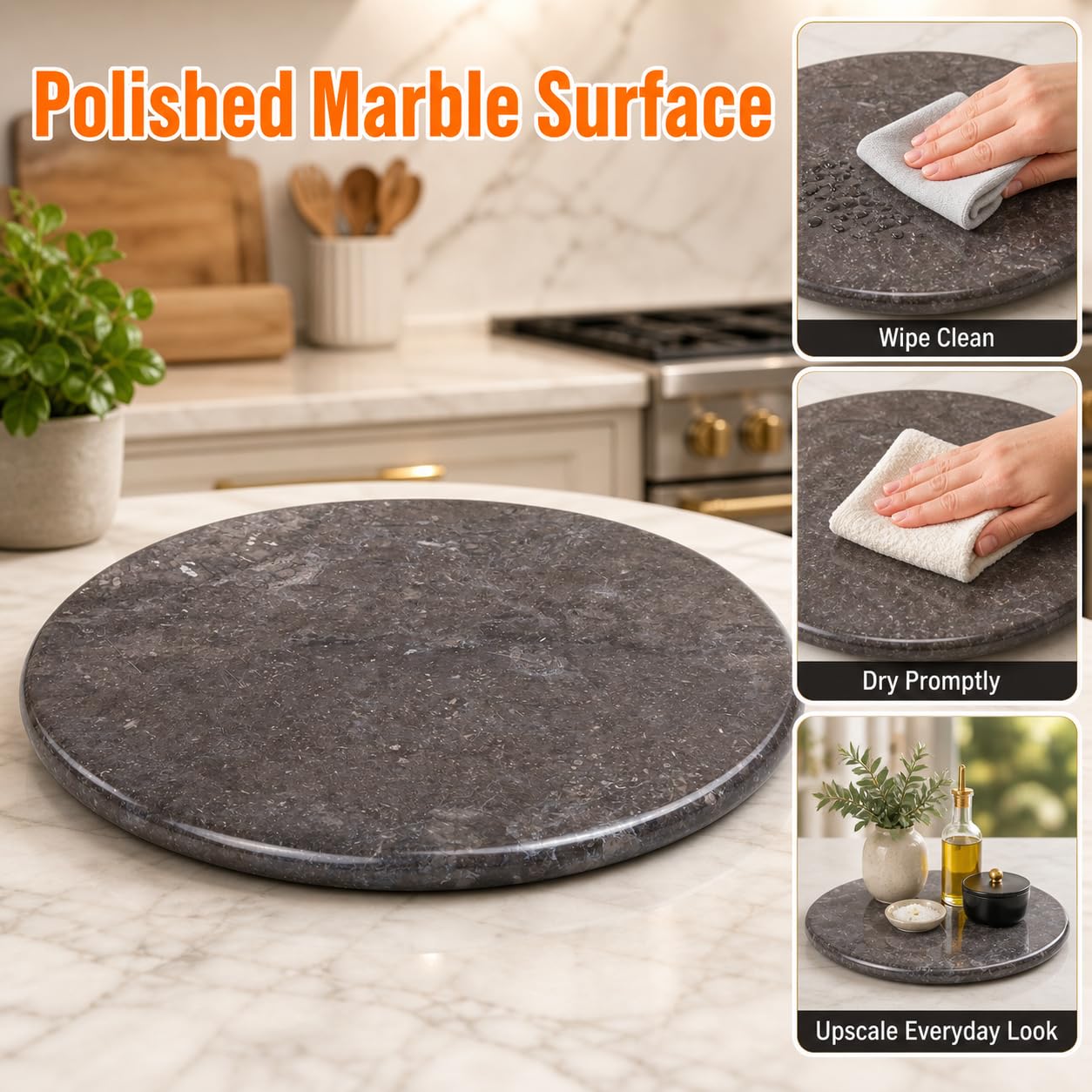 Creative Home 12 Inch Natural Charcoal Marble Cheese and Charcuterie Board