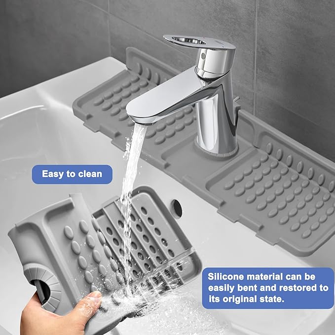 Faucet Mat for Kitchen Sink, Kitchen Sink Splash Guard, Outlet & Slope Upgraded