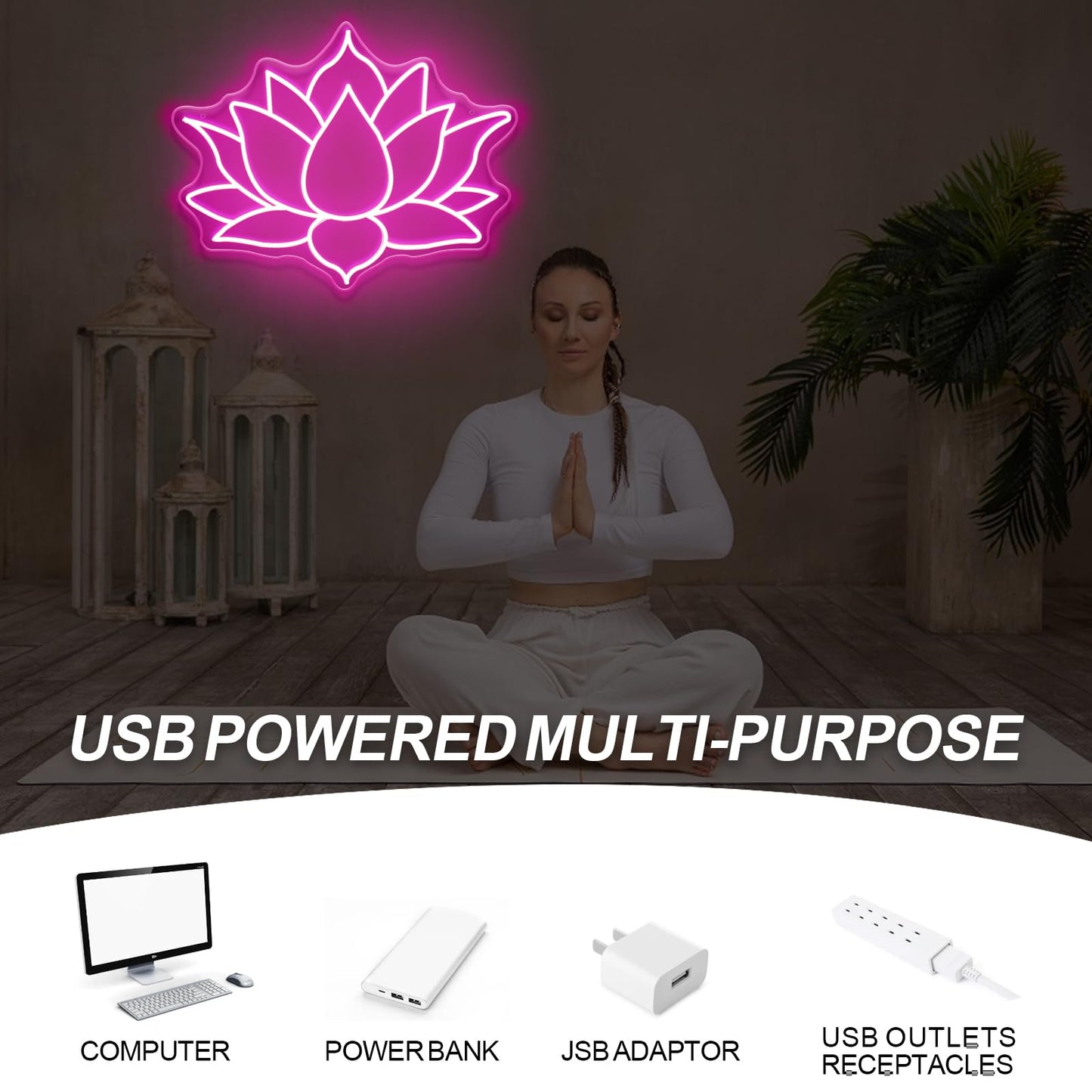 Geometric Lotus Flower Neon Sign – Mandala Style LED Wall Light for Yoga Room, Meditation Space, Indian Festival Decor, Zen Spiritual Wall Art 15” × 13”