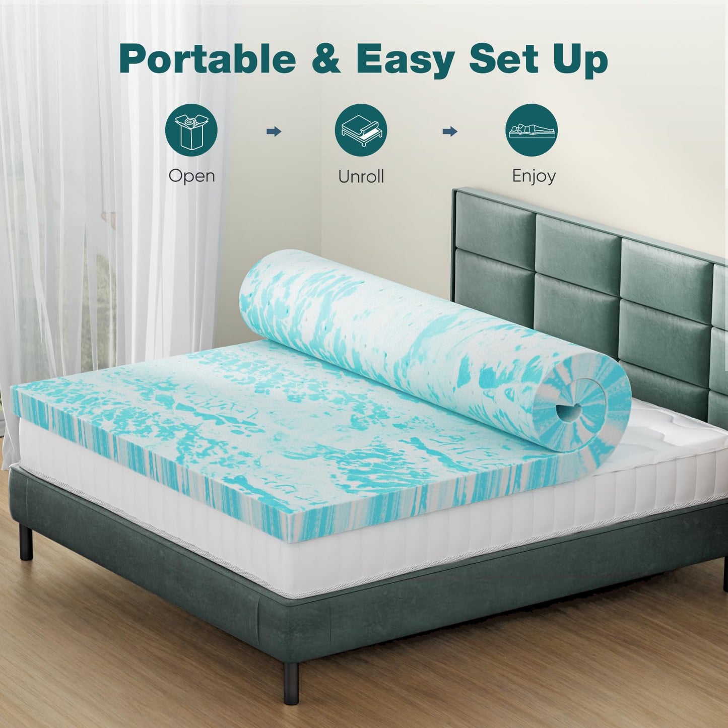 Sweetcrispy Memory Foam Mattress Topper Full, 3 Inch Thick Gel Infused Cooling Toppers Pad for Full Size Bed, Sleeper Sofa, RV, Camper, CertiPUR US Certified, Ventilated and Breathable, Blue