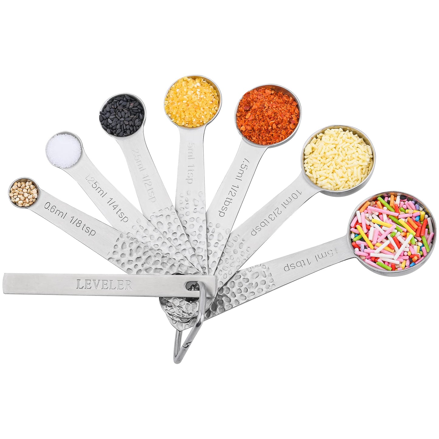Hotsyang Measuring Spoons Set, 18/8 Stainless Steel Measuring Spoons Set for Dry&Liquid, Metal Metric & US Measuring Spoon with 1 Leveler and Locking Ring for Kitchen & Baking