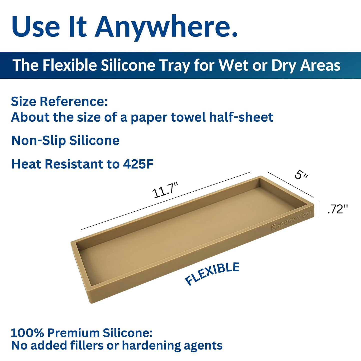 Spacewiser Countertop and Vanity Tray - 11.7" Silicone Bathroom Tray, Flexible Dish Soap Holder for Kitchen, Bathroom Counter Organizer, Shower Toilet Tank Trays Décor Accessories, Sink Makeup Mat Oil