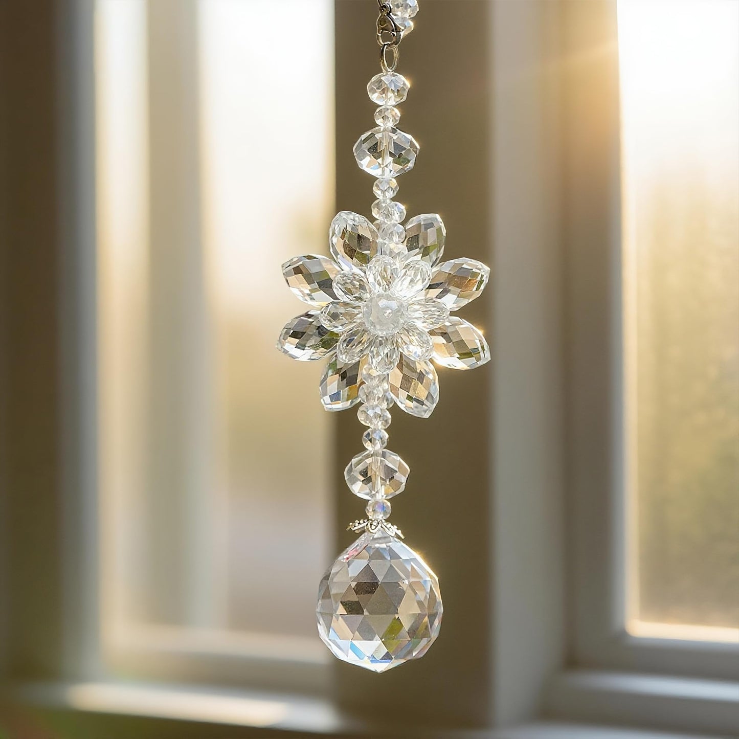 H&D HYALINE & DORA Clear Hanging Crystal Ball Prisms Flower Fengshui Ornament Suncatcher Rear View Mirror Car Charm Decor