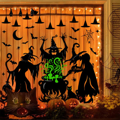 Vellibring Halloween Window Clings Decorations,Extra Large Double-Sided Reusable Decals Halloween Witches Bat Silhouette Stickers for Home Office School Glass Window Decor