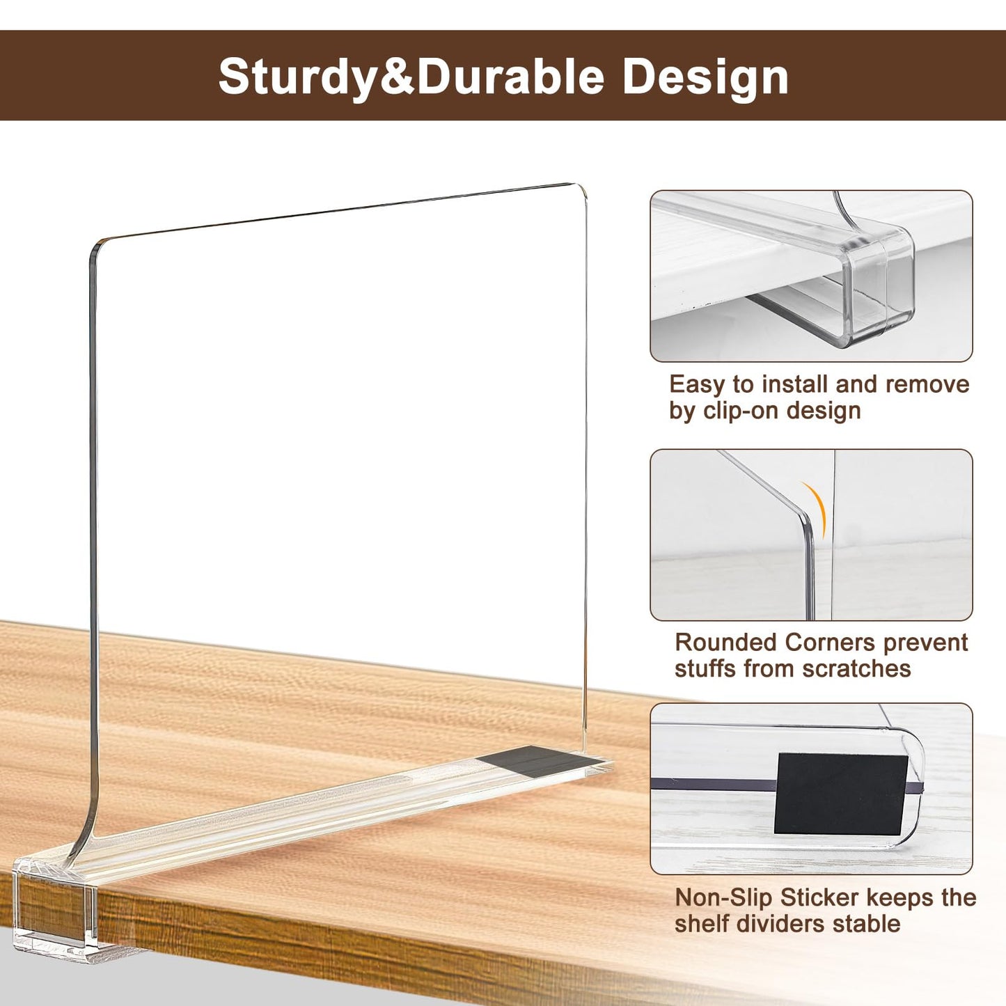 10 Pack Shelf Dividers, Adjustable Shelf Dividers for Closet Organization with Non-Slip Design, Clear Acrylic Shelf Dividers for Clothes, Handbags, Purses, Towels, Bookshelf in Home Organization