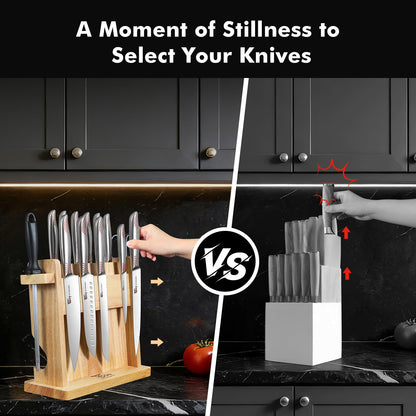 SYOKAMI Japanese Knives Set for Kitchen, Magnetic Knife Set with Block and Sharpener, Stainless Steel Knife Set as Gift for Couple, Wedding, Women or Mom with Gift Box, 14 PCS Red Dot