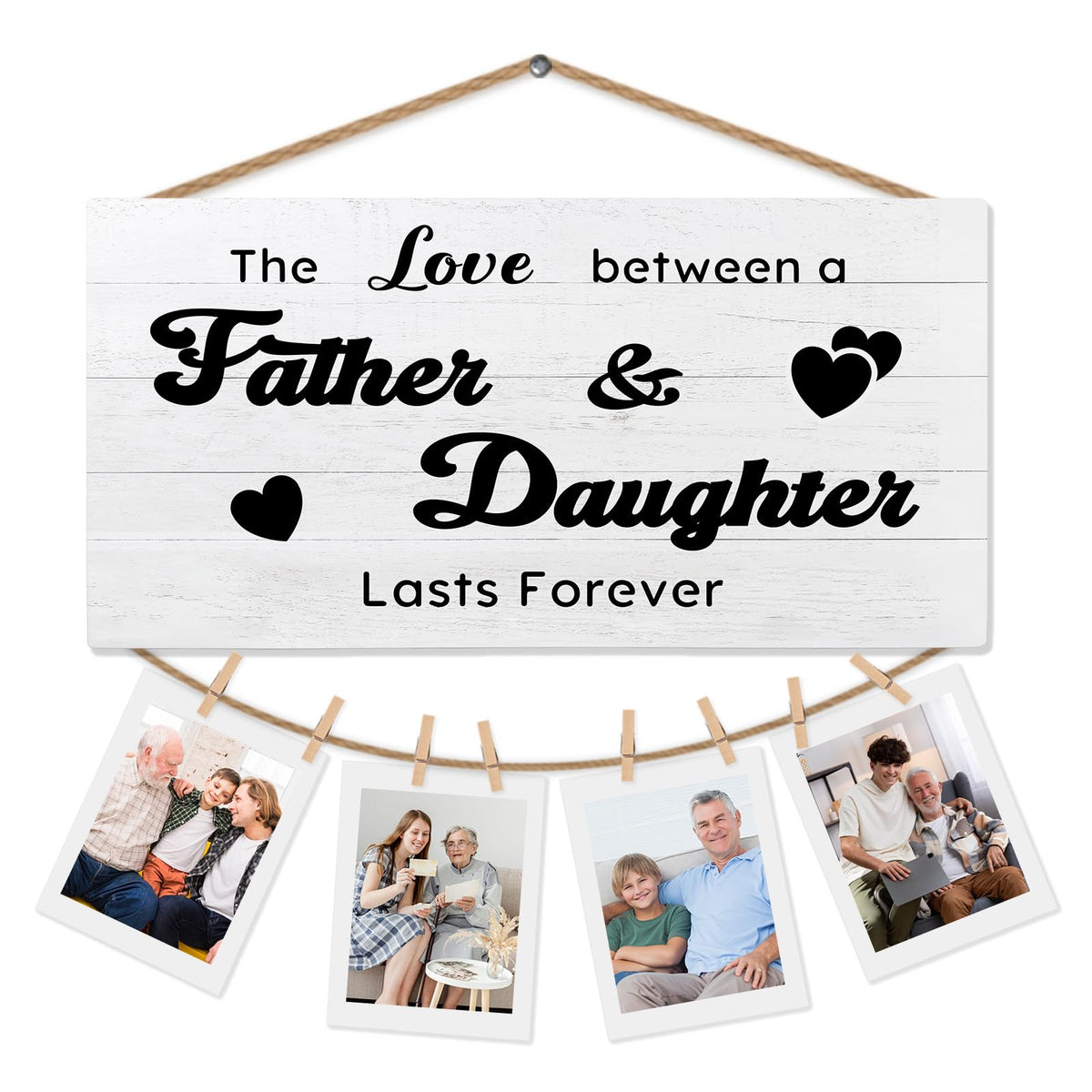 shiviody Dad and Daughter Picture Frame Photo Holder for Wall, Dad Daughter Gifts, the Love Between Father and Daughters Lasts Forever Photo Hanging Display Picture Board for Wall Decor