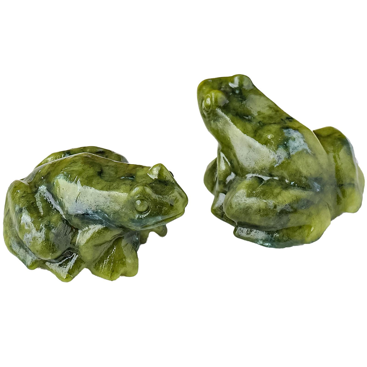 2 PCS Frog Natural Crystal Rough Stone Green Jade Frog Carving Piece Jade Frog Wealth-Attracting Ornament Crystal Handicraft Table Decoration Ornament (2-PCS)