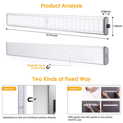 Under Cabinet Wardrobe Lights, 78 LED Motion Sensor Closet Lights, Wireless Rechargeable Cupboard Light, Stick-on Anywhere Magnetic Night Lighting