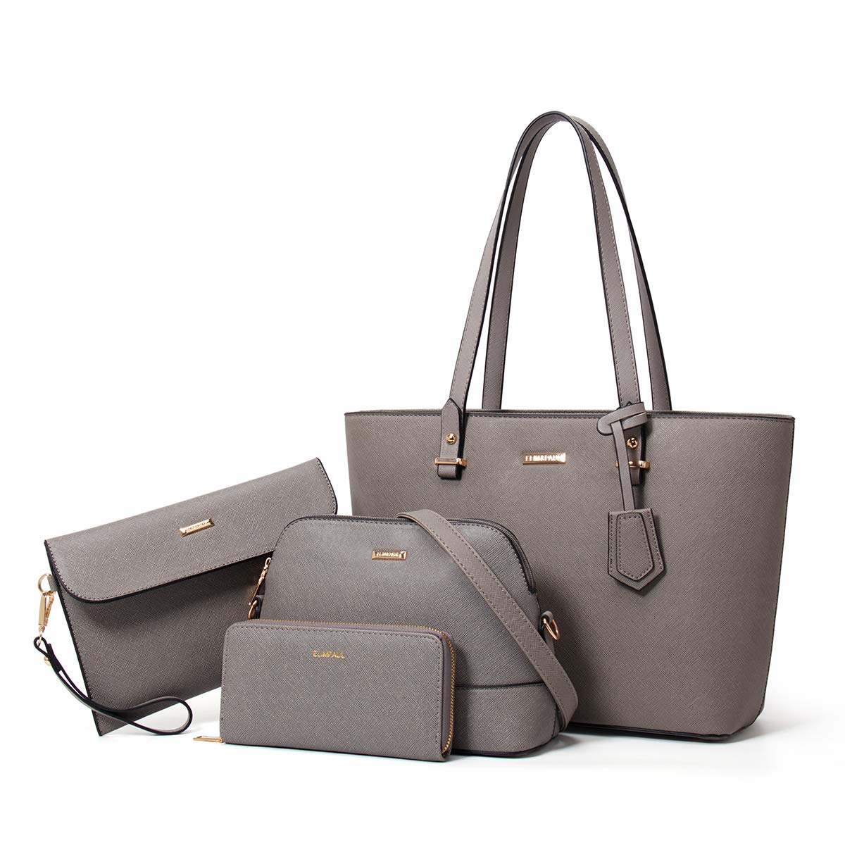 Women Fashion Synthetic Leather Handbags Tote Bag Shoulder Bag Top Handle Satchel Purse Set 4pcs, Grey