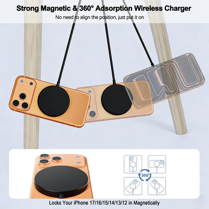 [Apple MFi Certified] iPhone Magnetic Wireless Charger 15W 6FT Mag-Safe Charging Pad with USB C Fast Wall Charger Block for iPhone 17 Pro Max/Air/16E/16 Plus/15/14/13/12/11/AirPods Pro 3/2(Black)