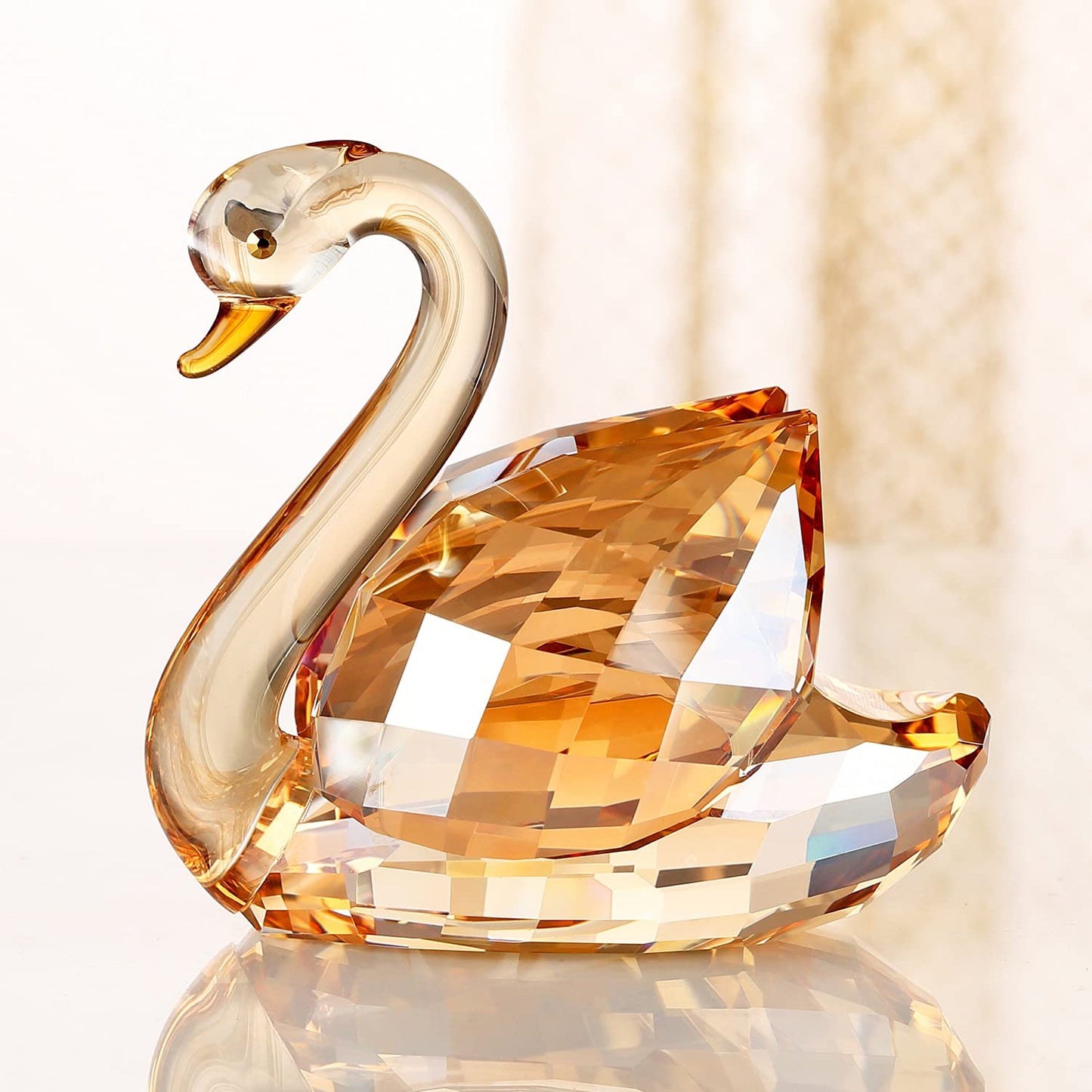 DOJOZ Crystal Swan A Pair Sparkle Valentines Day Sweet Gifts Figurine Collection Paperweight Table Centerpiece Ornament (Gold)