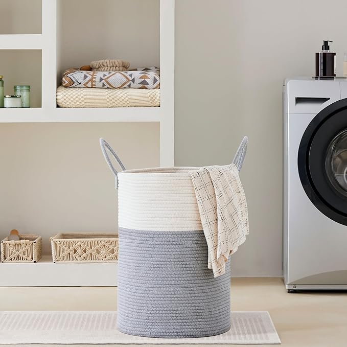 VIPOSCO Large Laundry Hamper, Tall Woven Rope Storage Basket