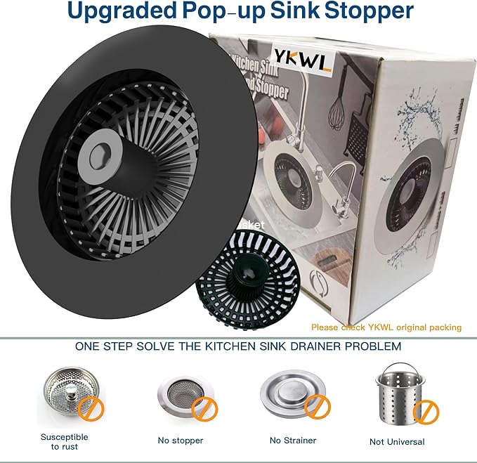 Kitchen Sink Drain Strainer 3 in 1, 304 Stainless Steel Pop Up Sink Stopper