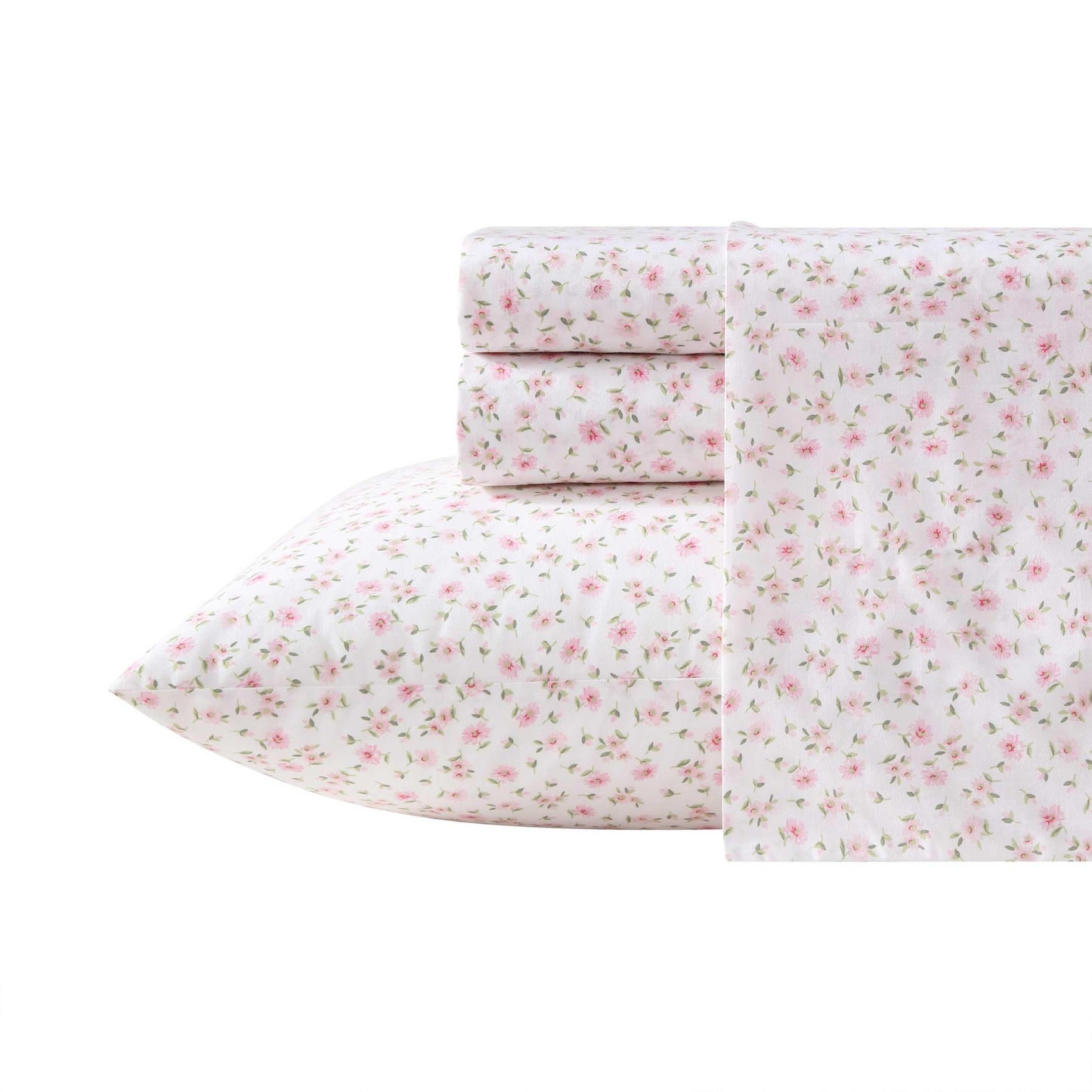 Laura Ashley - King Sheet Set, Crisp & Cool Cotton Percale Bedding for Year Round Comfort, Deep Pocket, Bed Sheets with Matching Pillowcases (Little Ditsy Pink)